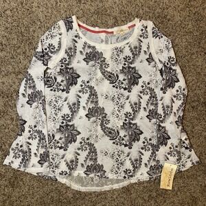 NWT Rewind Paisley Lace Back Long Sleeve Top Women's Size Medium White Black